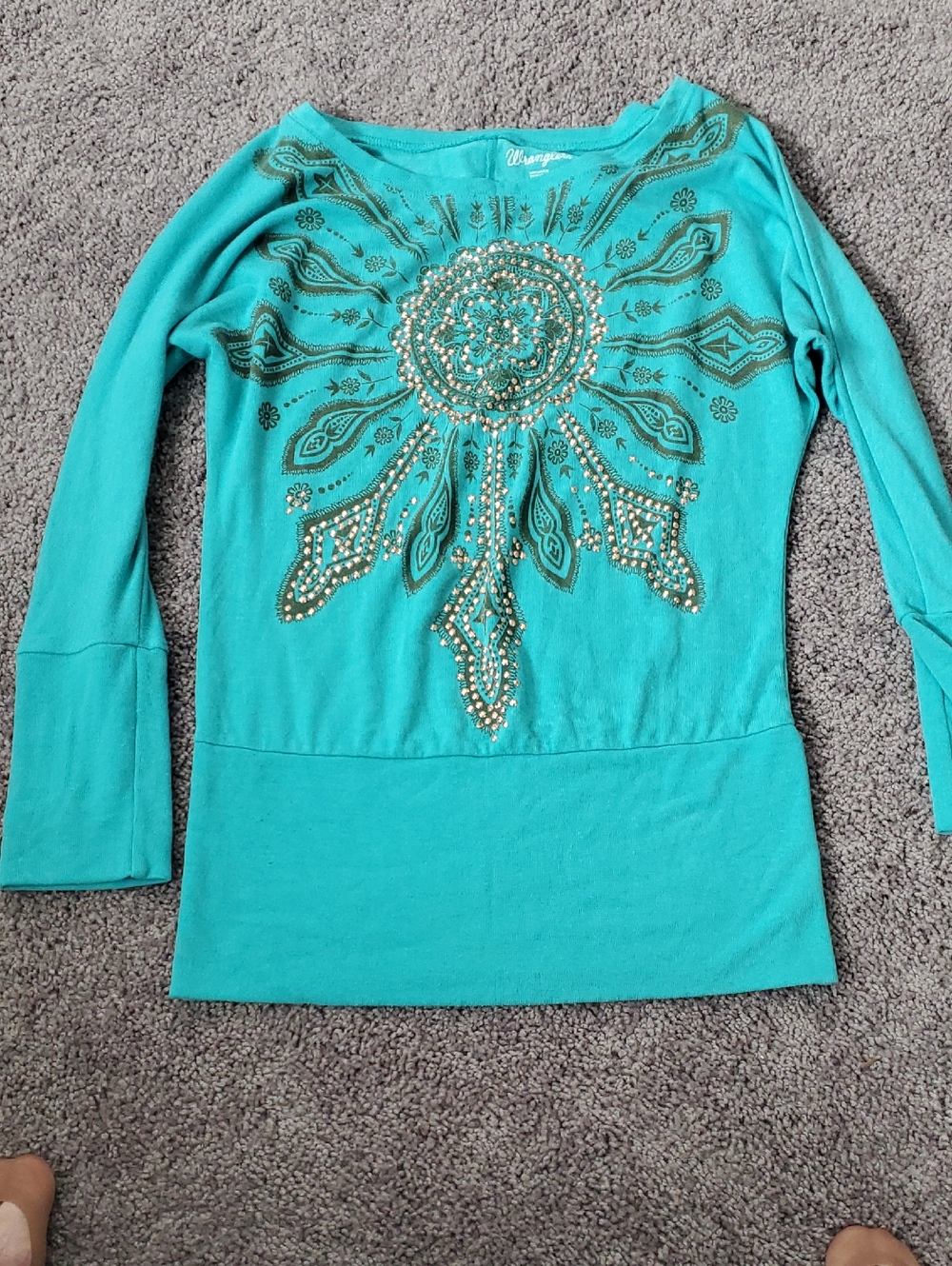 Wrangler Teal Long-Sleeve Embellished Women's Top